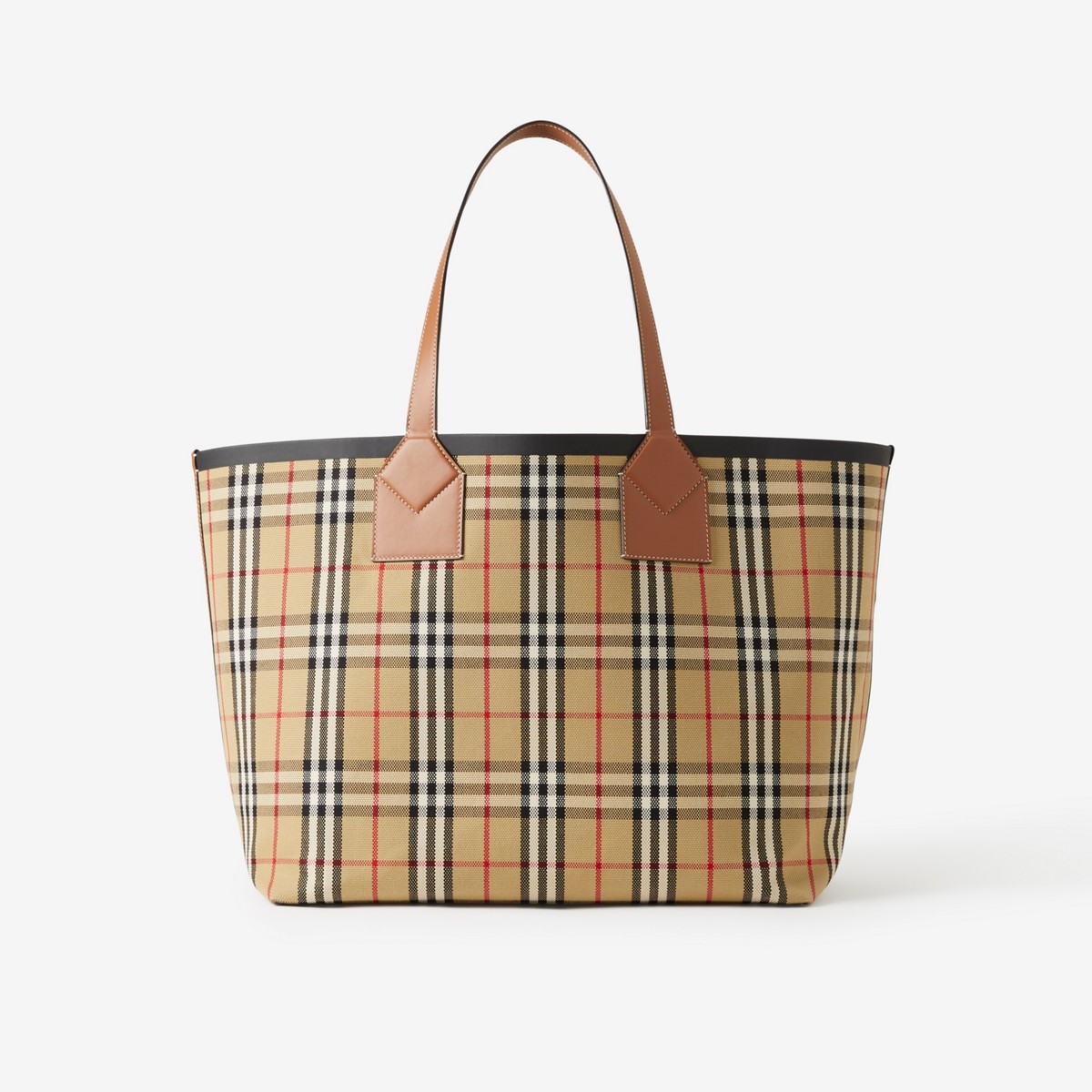 Burberry Check Cotton Large London Tote Bag In Briar Brown/black