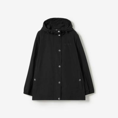 Logo Print Cotton Blend Hooded Jacket in Black - Women | Burberry