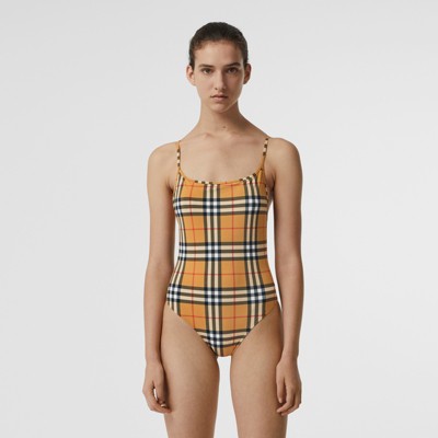 Vintage Check Swimsuit in Camel - Women 