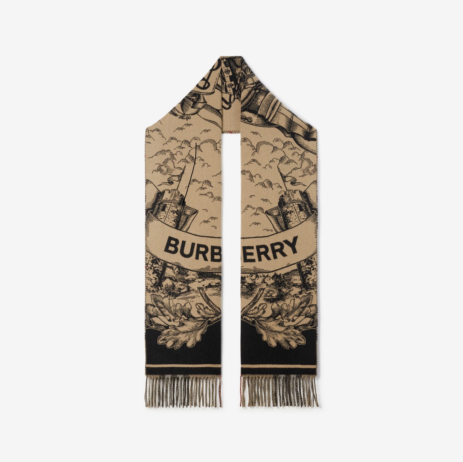 双面两用马术骑士徽标羊绒围巾 (典藏米色) | Burberry® 博柏利官网