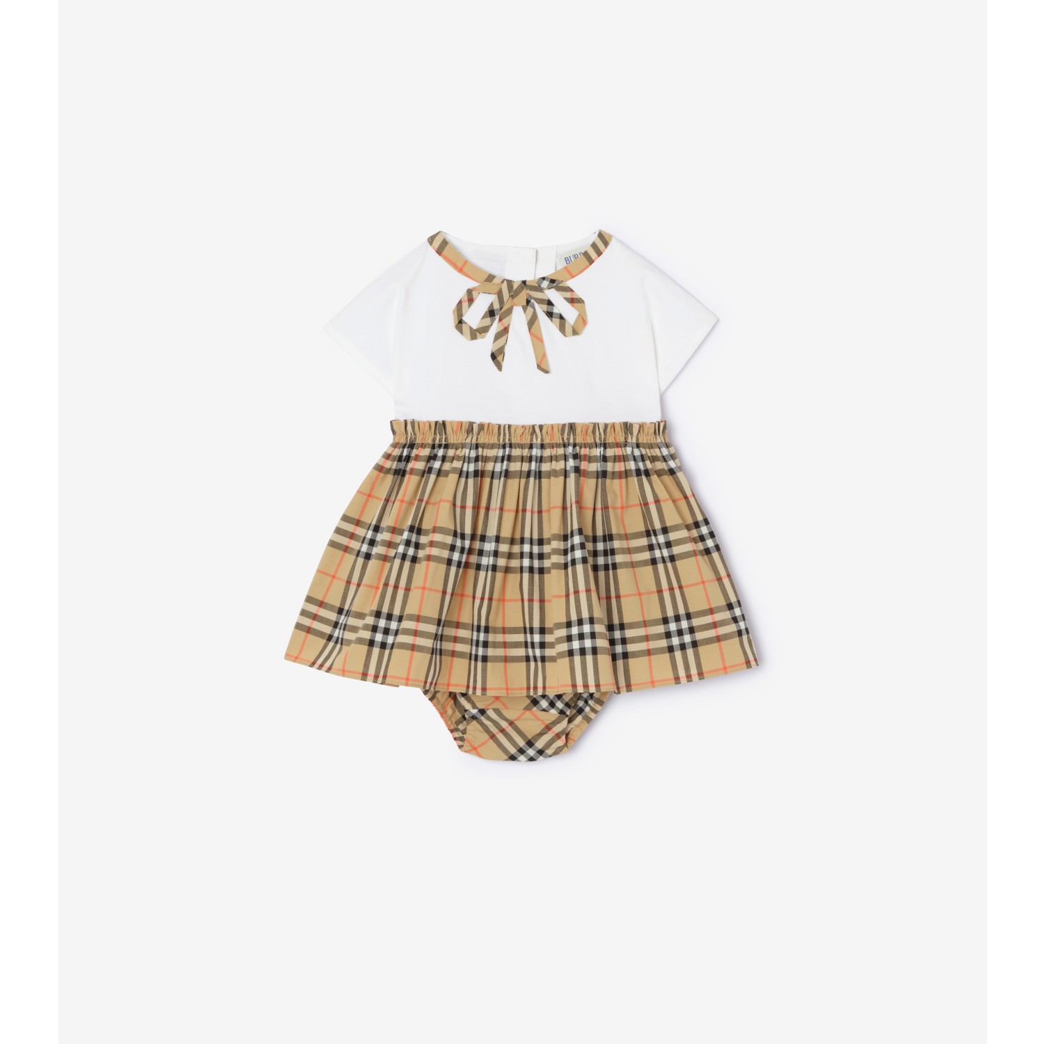 Check Bow Cotton Dress with Bloomers