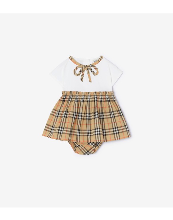 Baumwollkleid mit Schleife in Check und Höschen