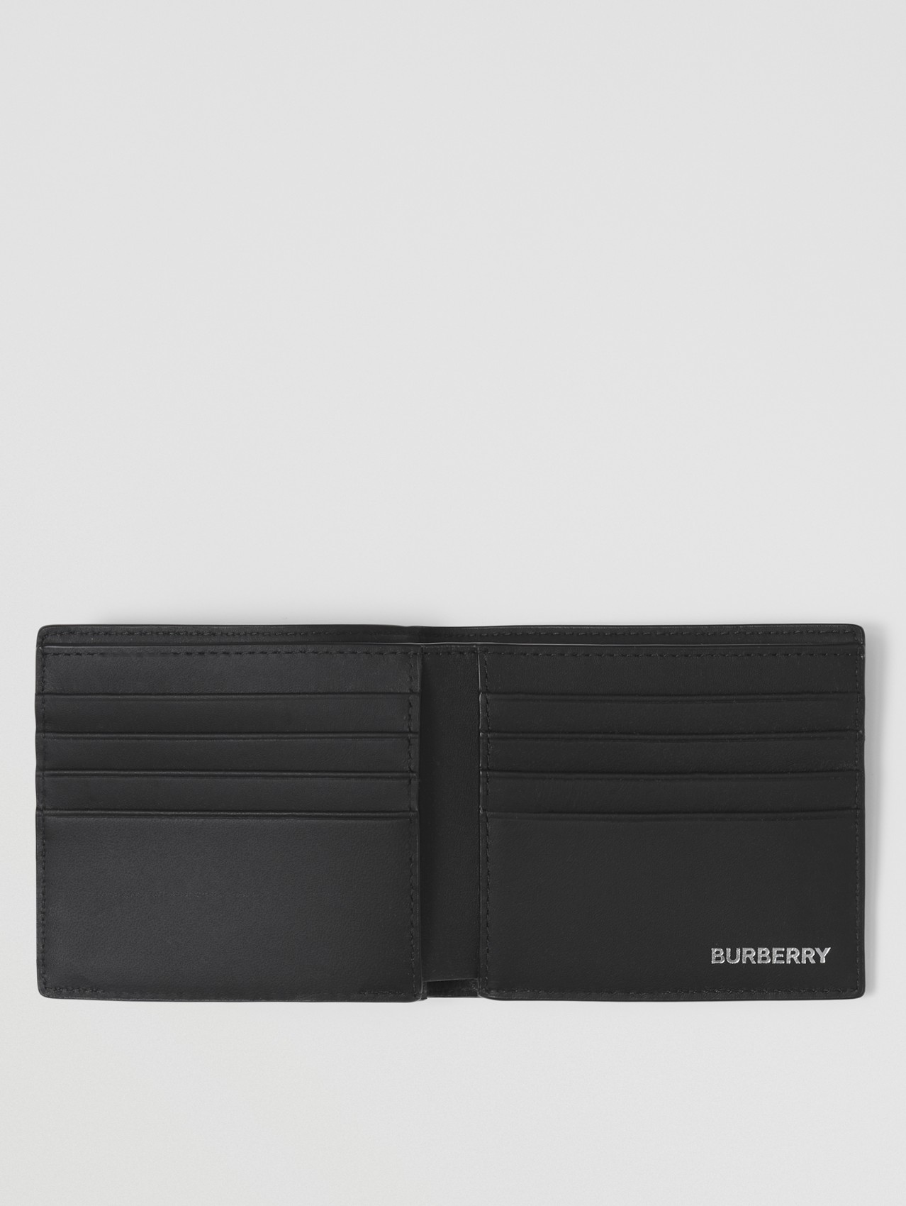 London Check and Leather International Bifold Wallet in Dark Charcoal