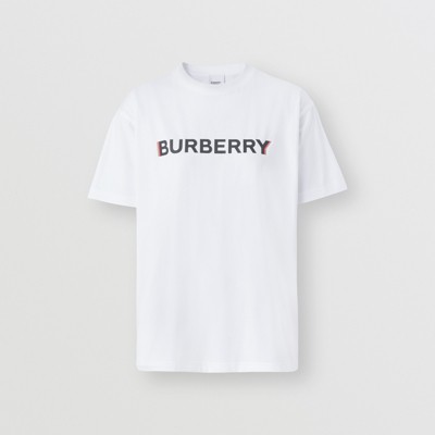 Logo Print Cotton Oversized T-shirt in White - Women | Burberry 