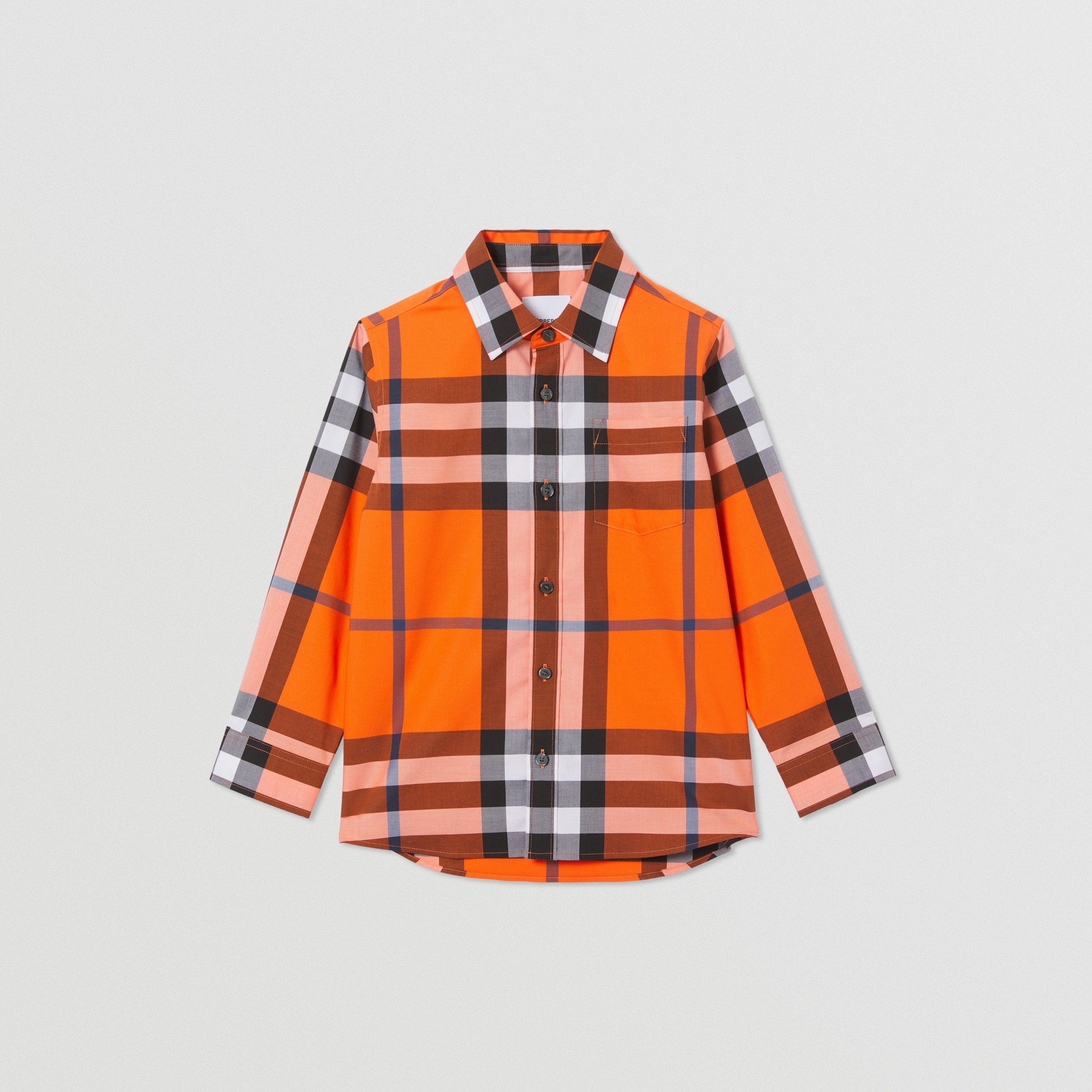 Check Stretch Cotton Shirt in Neon Orange | Burberry® Official - 1
