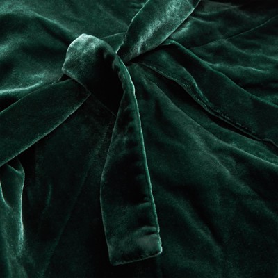 条纹装饰丝绒连衣裙 (深森林绿) 