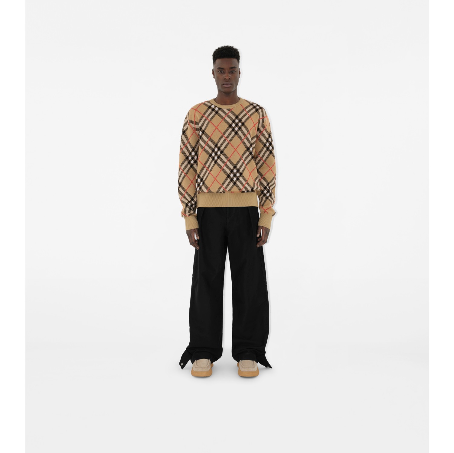 Check Wool Blend Sweater in Sand - Men, Mohair, Nylon | Burberry® Official