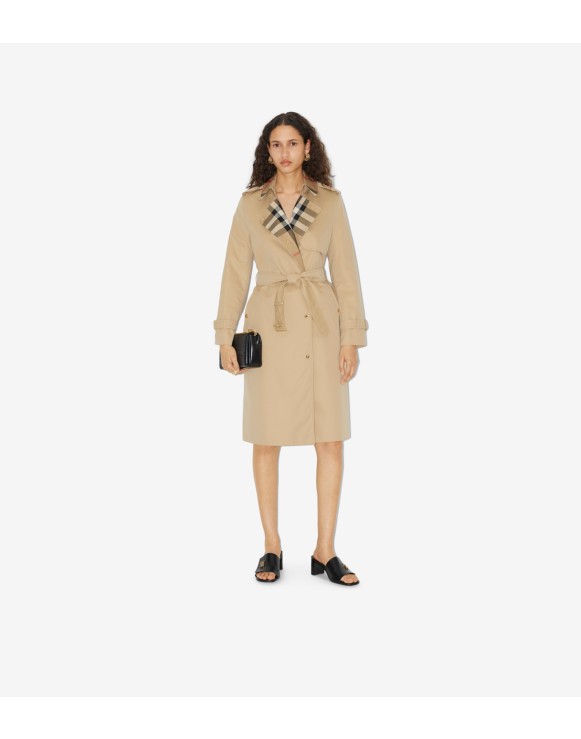 Long Check Collar Gabardine Trench Coat