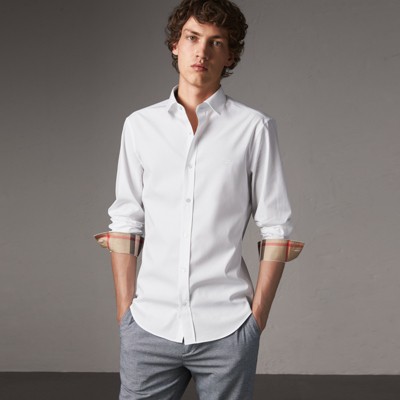 Stretch Cotton Poplin Shirt in White - Men | Burberry United States