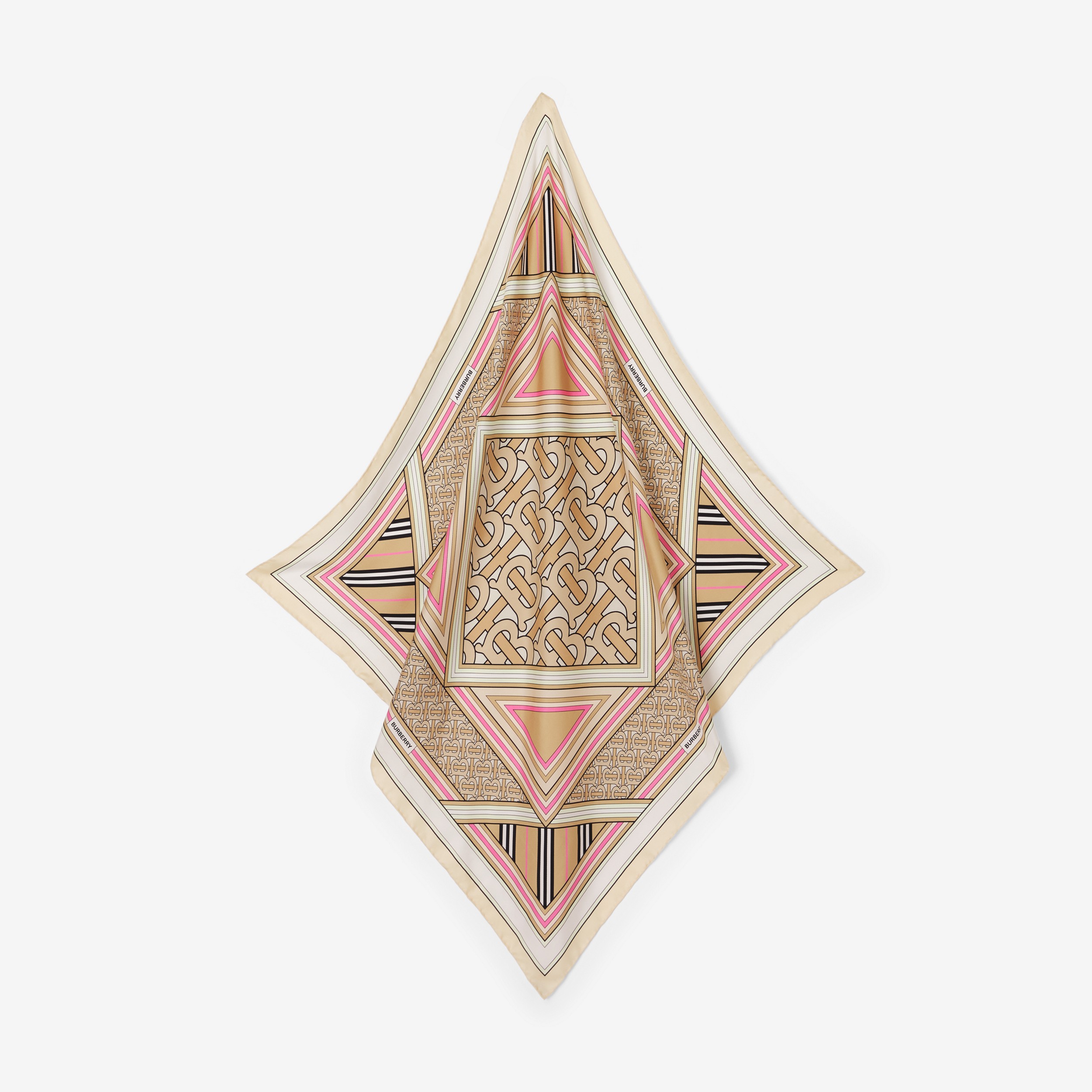 Pañuelo cuadrado en seda con estampado de montaje (Beige/rosa Pálido) | Burberry® oficial - 3