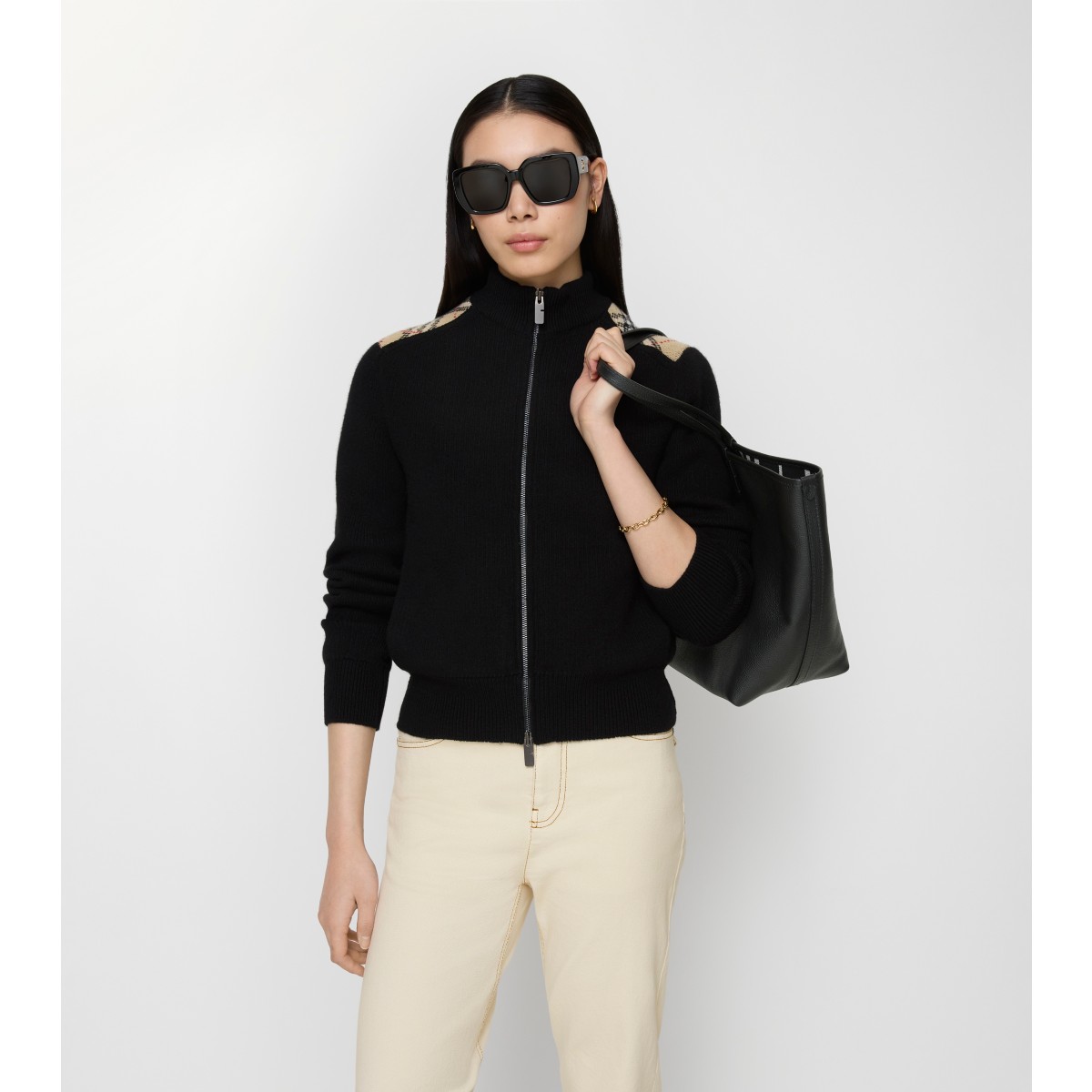  Check Patch Wool Cashmere Cardigan