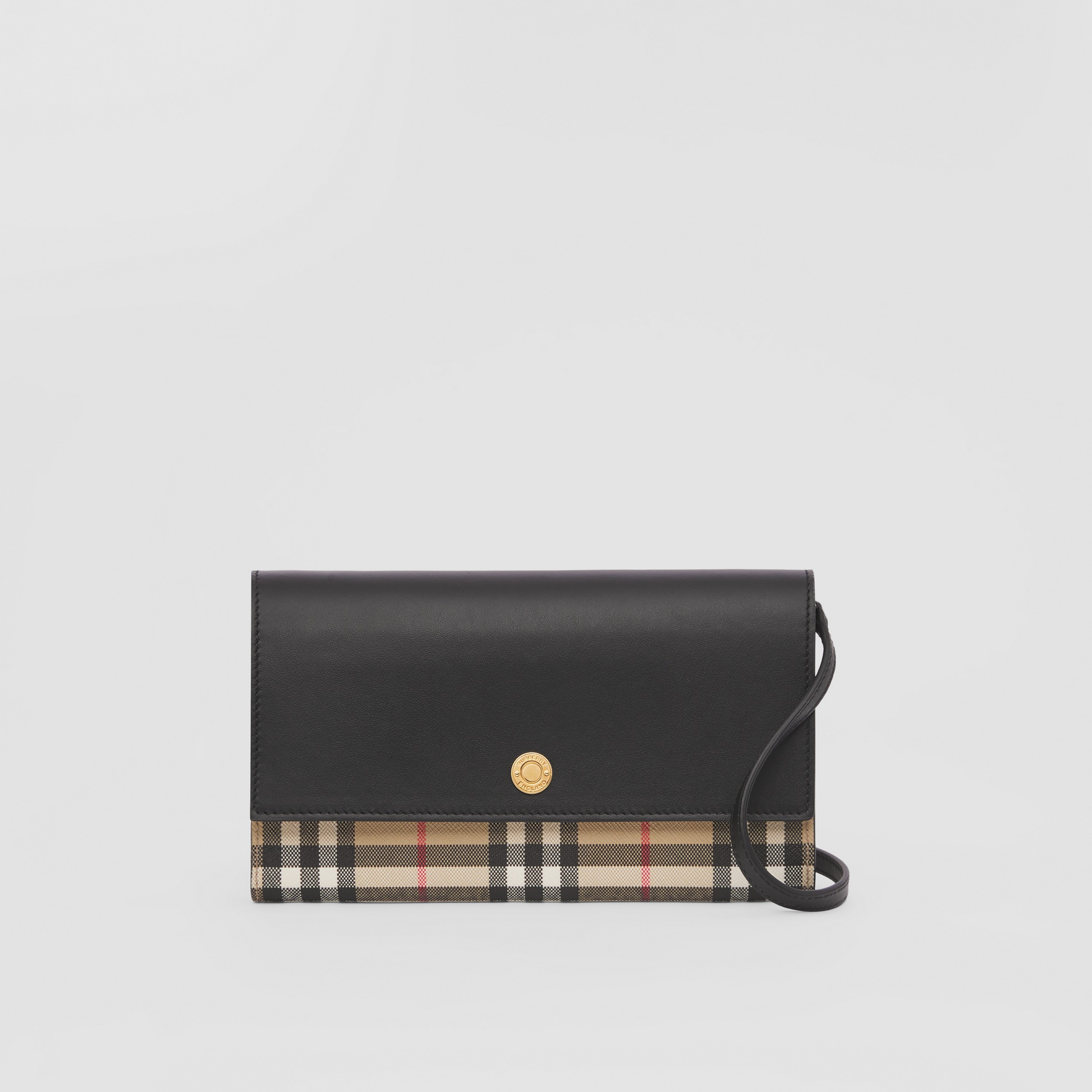 Check and Leather Wallet with Detachable Strap in Archive Beige/black - Women | Burberry® Official - 1