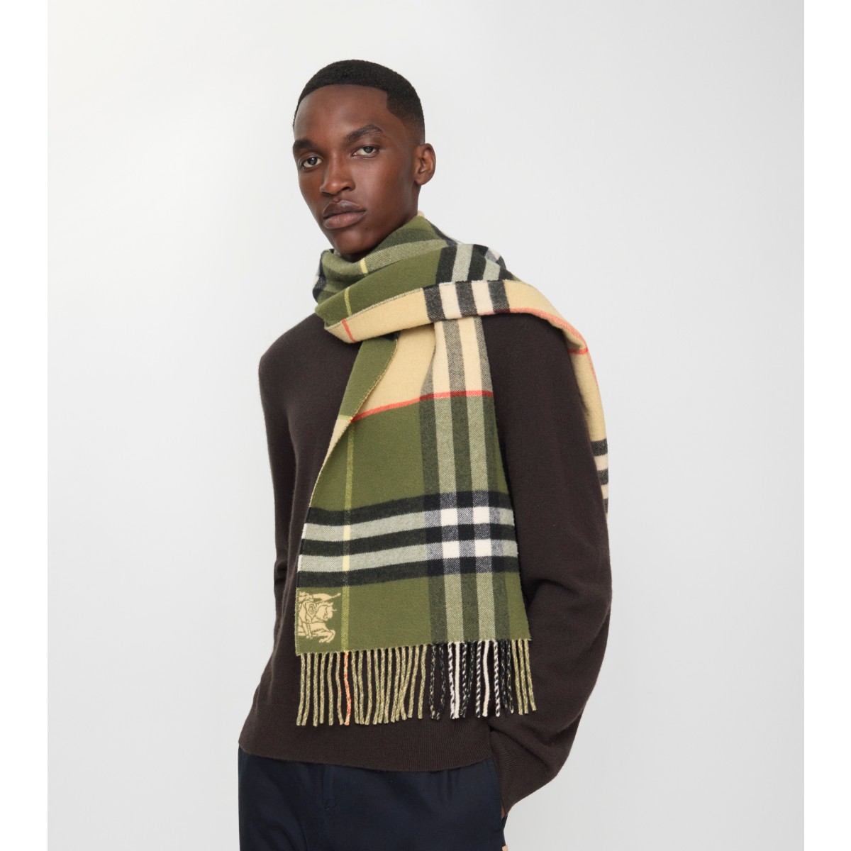  Check Contrast Cashmere Scarf