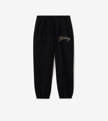 Check Cursive Logo Cotton Jogging Pants in Black - Men | Burberry