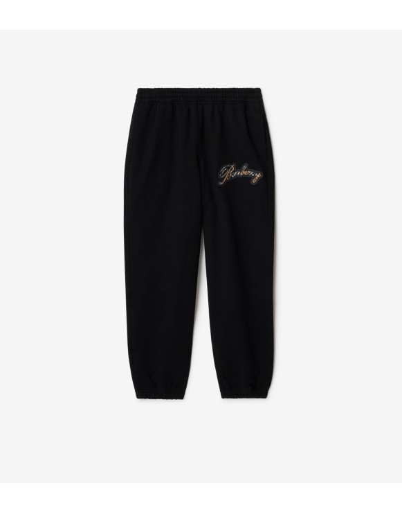 Check Cursive Logo Cotton Jogging Pants