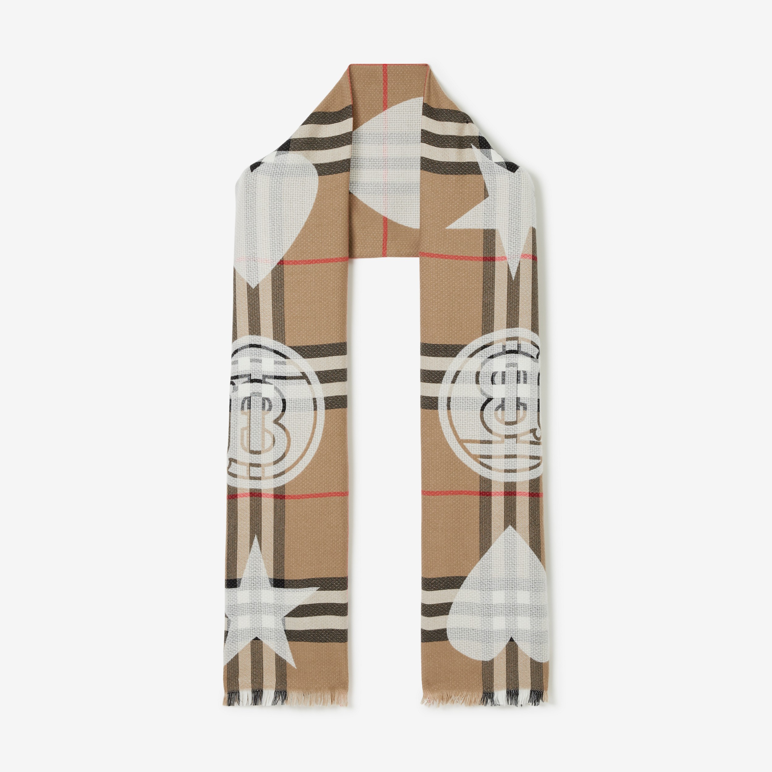 Sciarpa in cashmere, lana e seta con collage di stampe (Beige Archivio) | Sito ufficiale Burberry® - 1