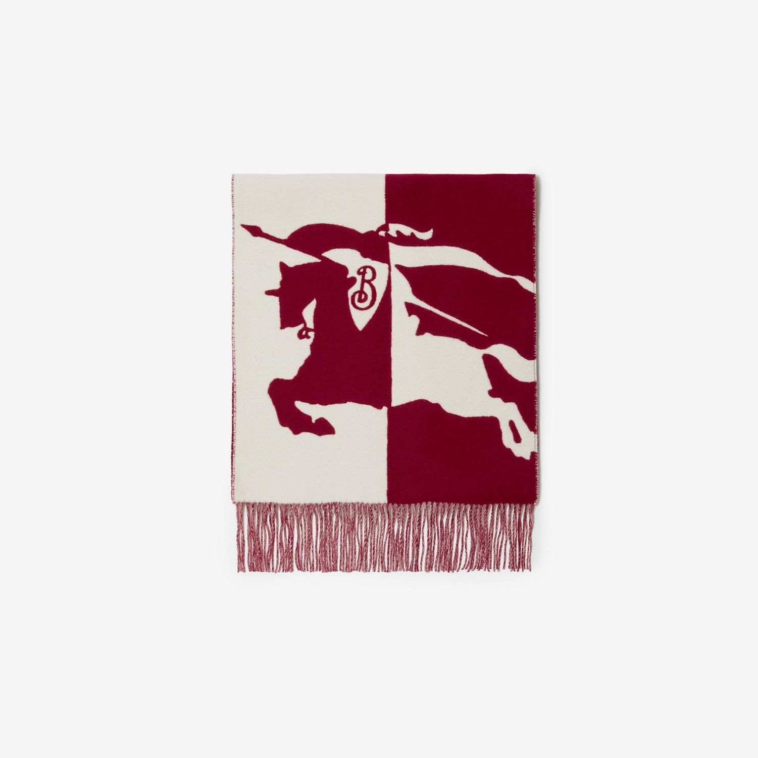 马术骑士徽标羊毛羊绒混纺围巾 (树莓红 / 白色) | Burberry® 博柏利官网