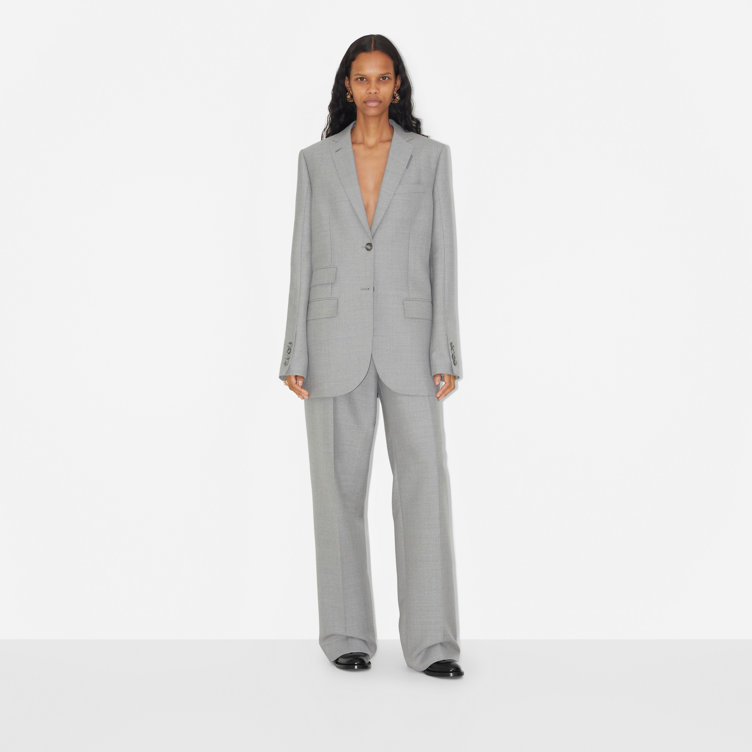 Wool Wide-leg Trousers in Light Grey Melange - Women | Burberry® Official - 2