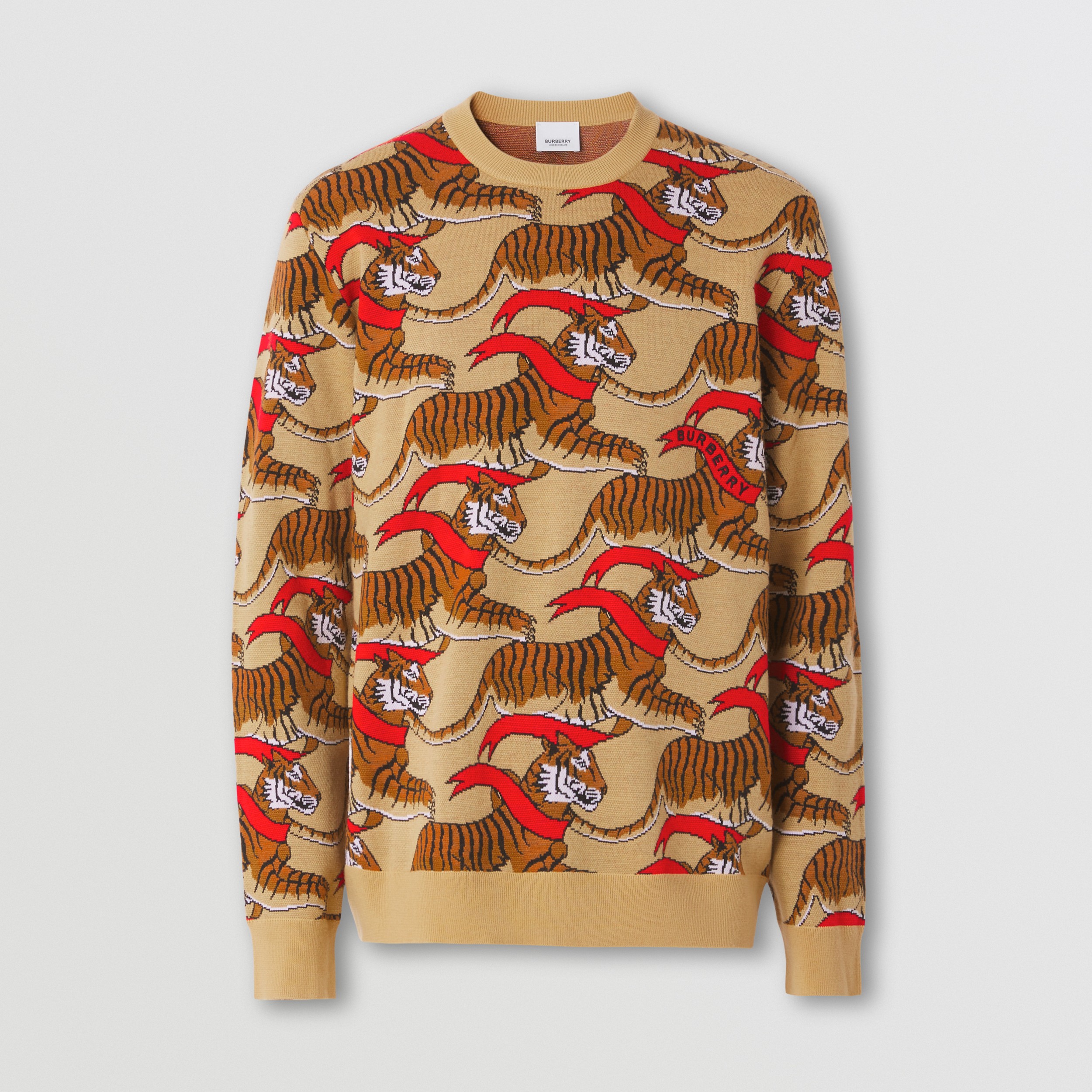 Tiger Graphic Technical Wool Jacquard Sweater in Honey Beige - Men | Burberry® Official - 4