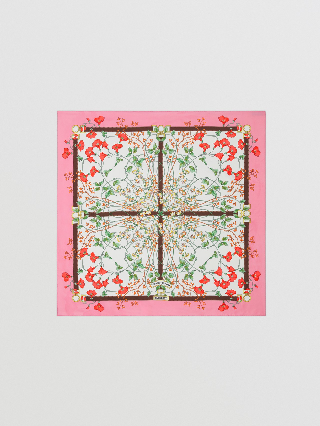 Floral Print Silk Square Scarf in Pale Candy Pink