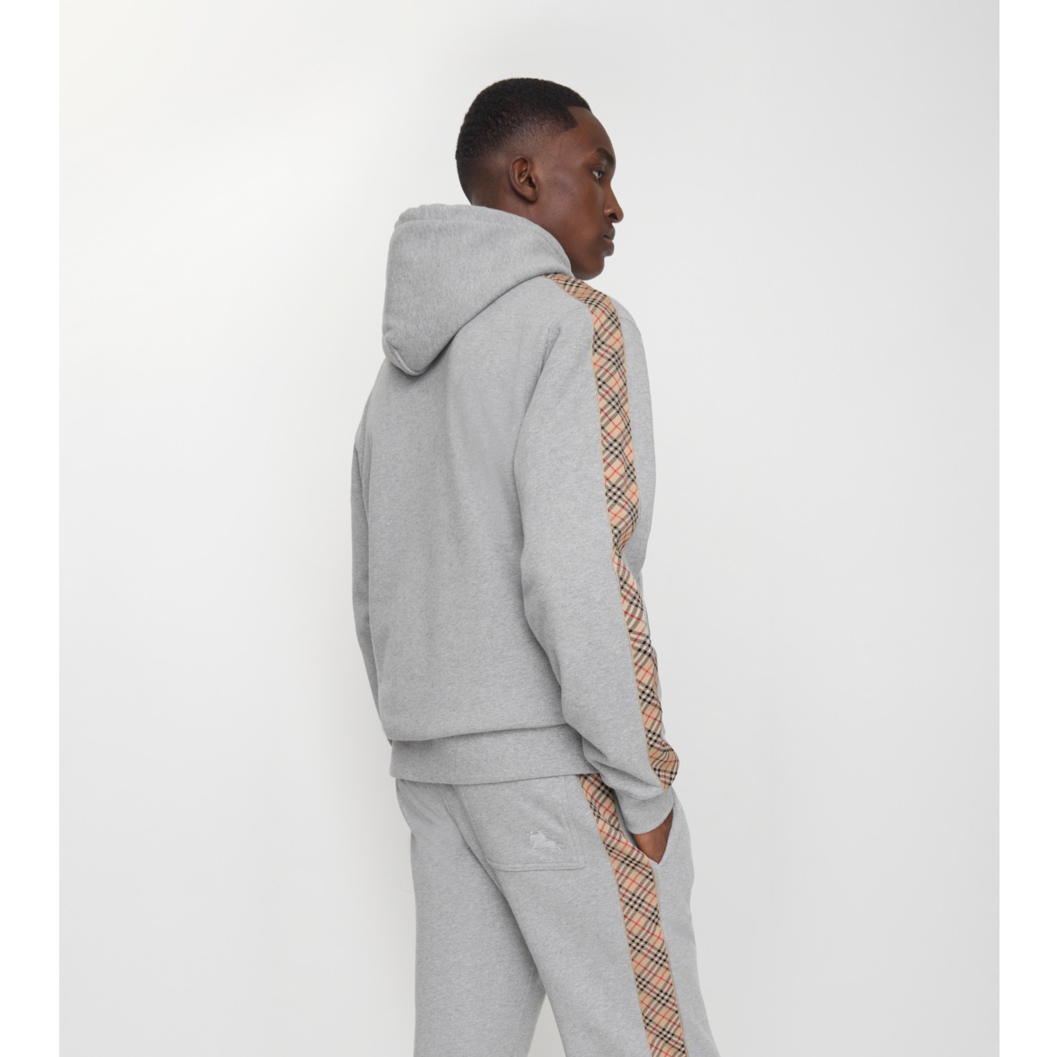 Check Trim Cotton Hoodie
