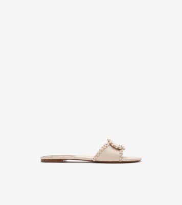 Leather Knight Stamp Slides in Soap beige - Women | Burberry® Official