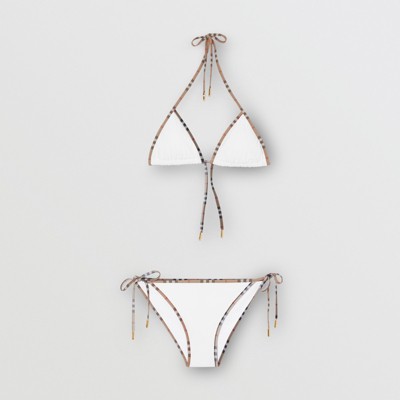 버버리 비키니 수영복 Burberry Vintage Check Detail Triangle Bikini,White