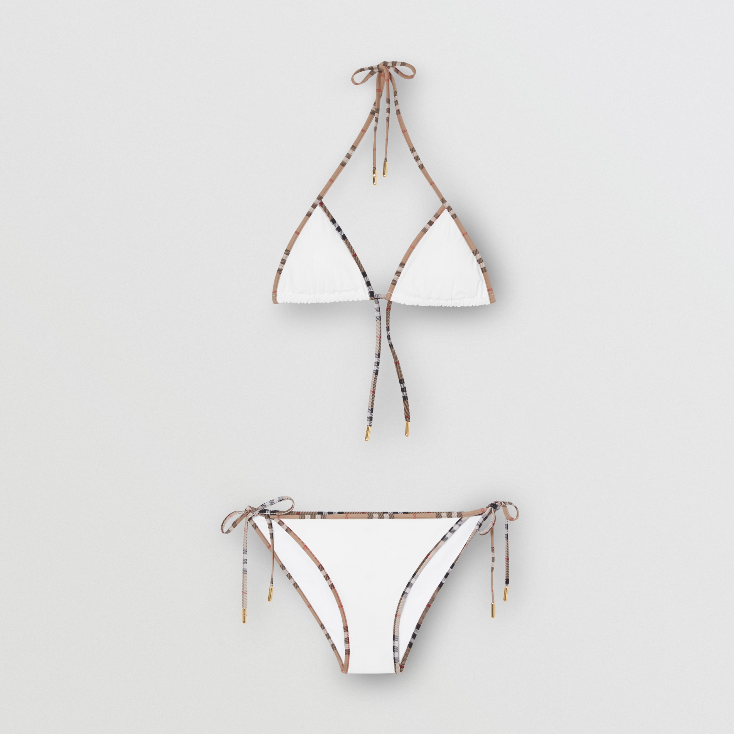 Check Detail Stretch Nylon Triangle Bikini in White - Women | Burberry® Official - 3