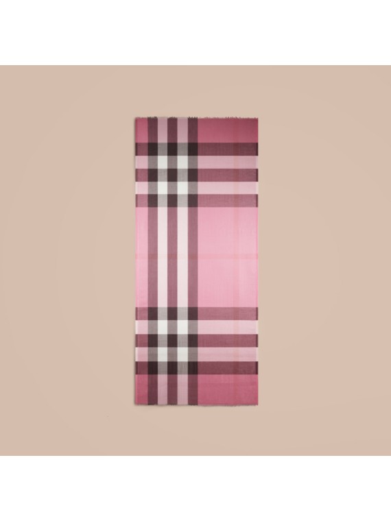 Check Modal Cashmere and Silk Scarf in Rose Pink - Women | Burberry