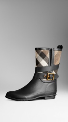 Belted Check Rain Boots