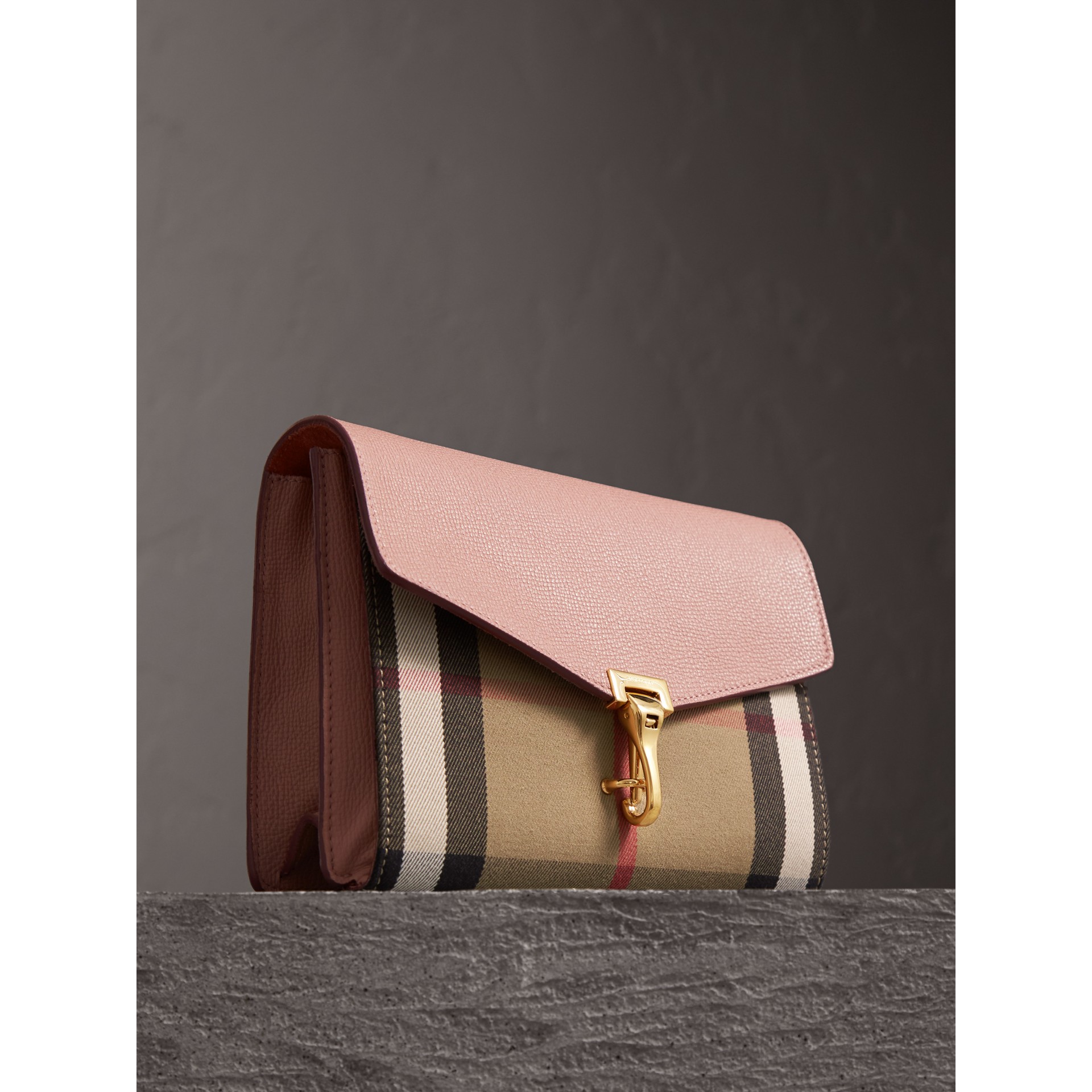 Small Leather and House Check Crossbody Bag in Pale Orchid Women