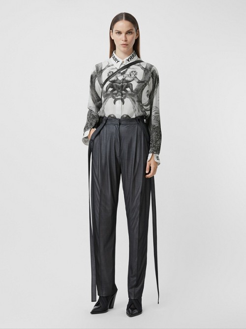 BURBERRY Strap Detail Chiffon and Jersey Tailored Trousers