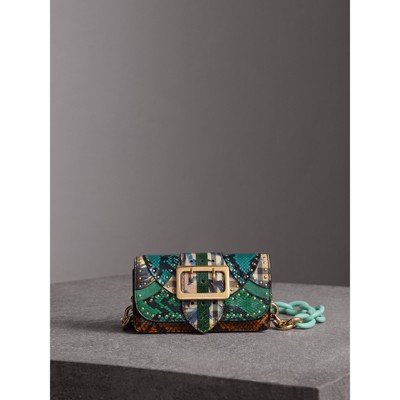 The Small Buckle Bag in Riveted Snakeskin and Floral Print in Turquoise ...