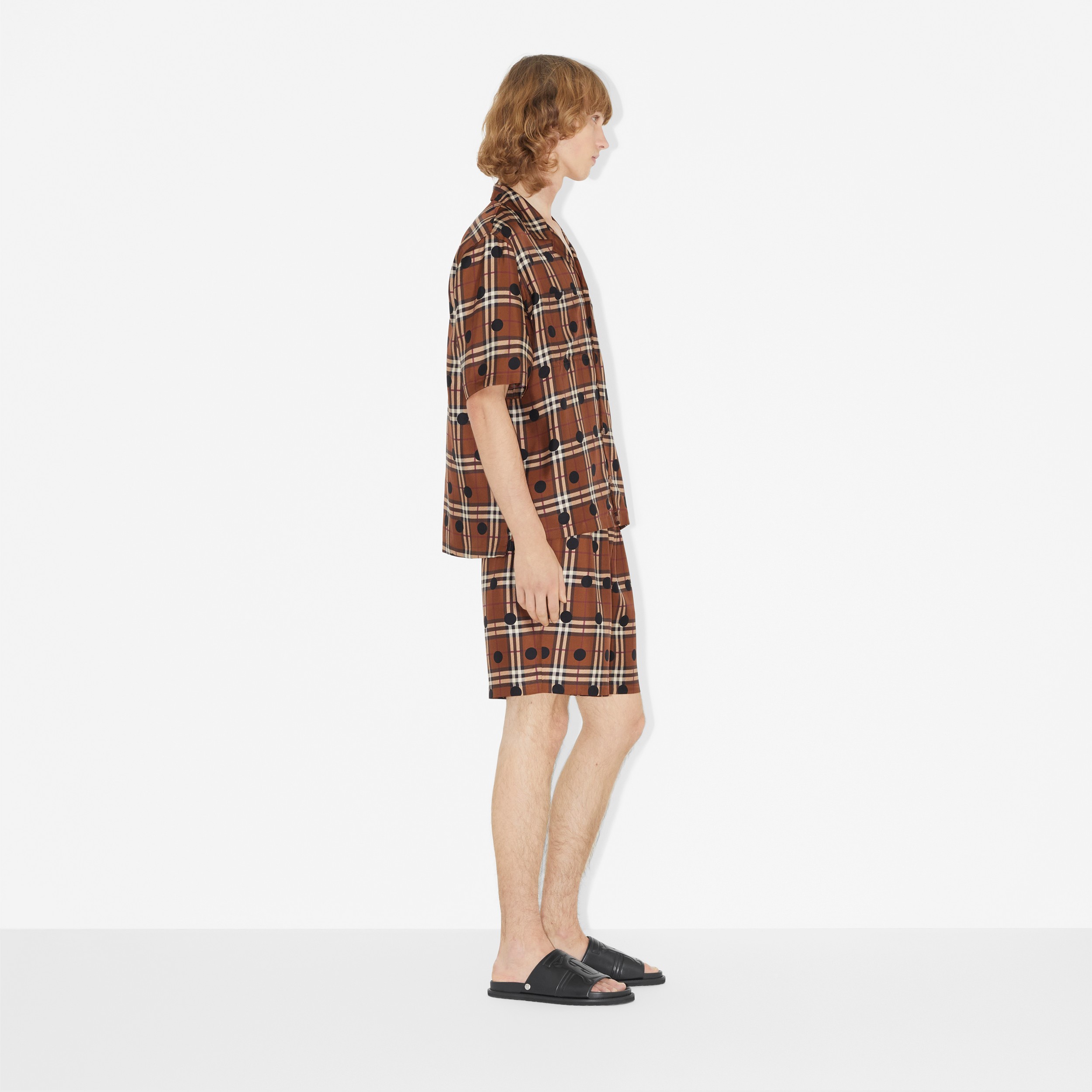 Polka Dot Vintage Check Silk Pyjama Shirt in Dark Birch Brown - Men | Burberry® Official - 3