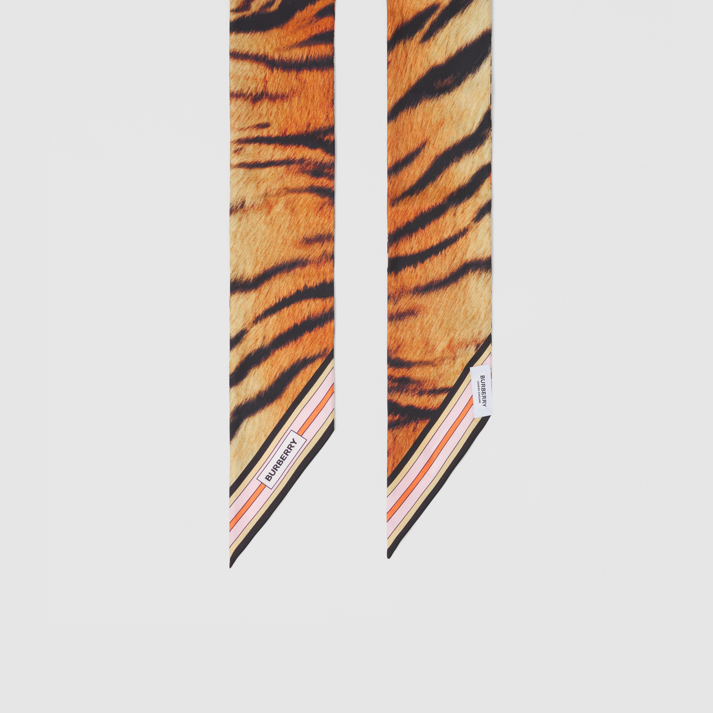 Tiger Print Silk Skinny Scarf in Orange - Women | Burberry® Official - 4