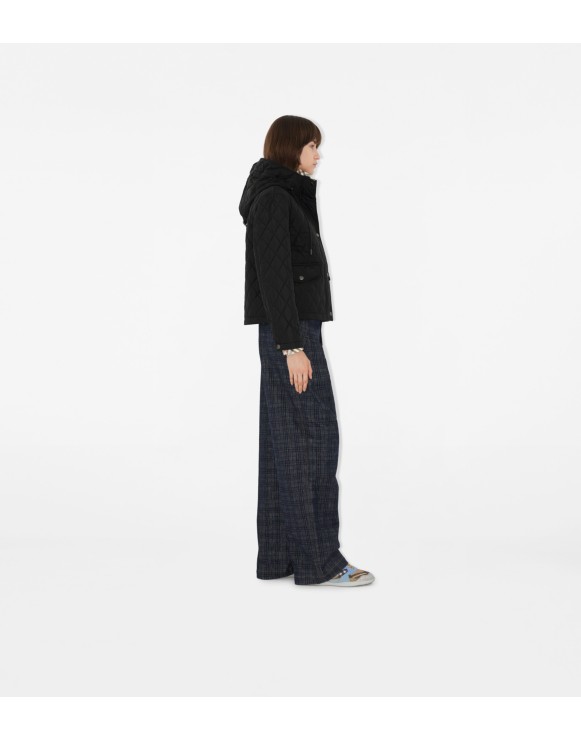 Cropped Quilted Nylon Hooded Jacket