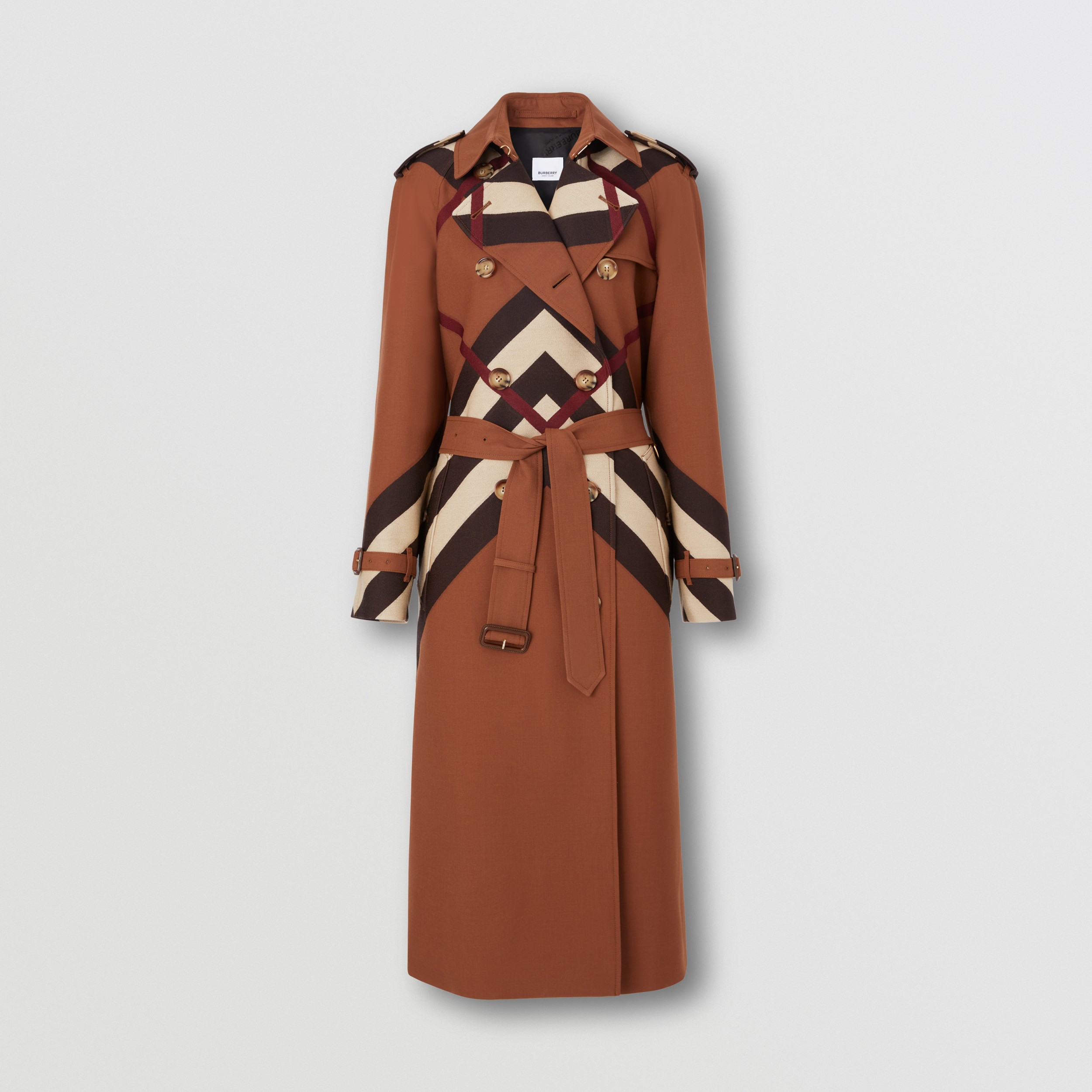 Trench coat Waterloo de lã com estampa Chevron Check em jacquard (Marrom Bétula Escuro) - Mulheres | Burberry® oficial - 4