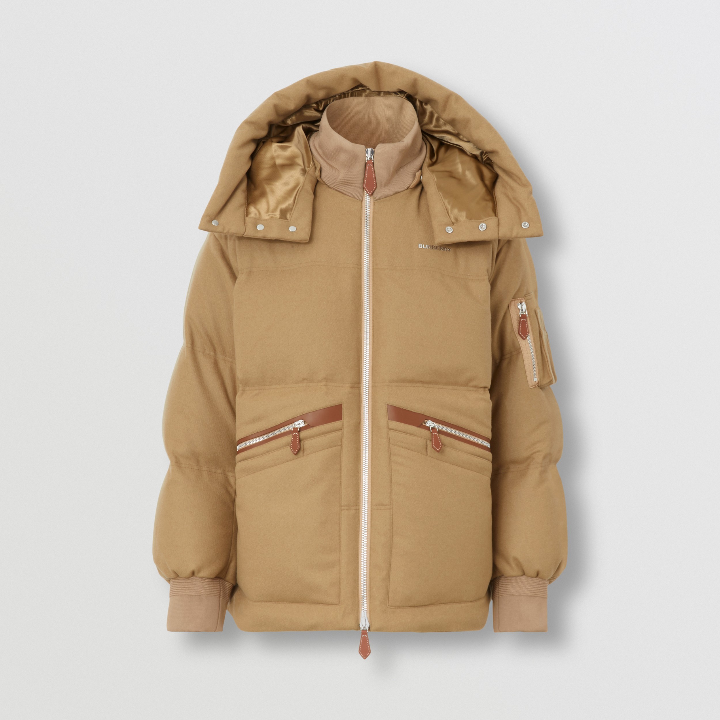 Detachable Hood Cotton Gabardine Puffer Jacket in Camel - Men | Burberry® Official - 4
