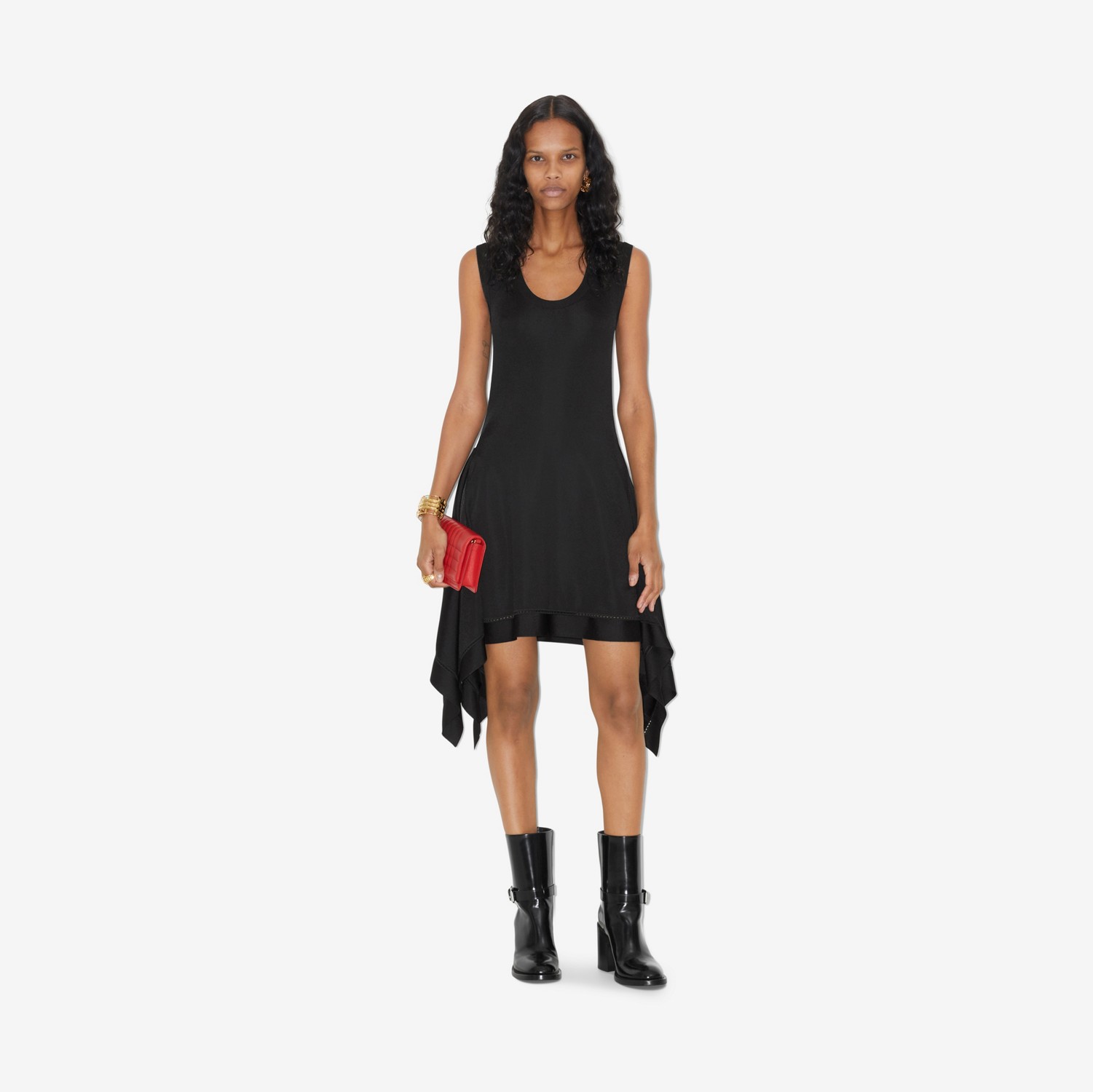Vestido en mezcla de viscosa con bajo drapeado (Negro) - Mujer | Burberry® oficial