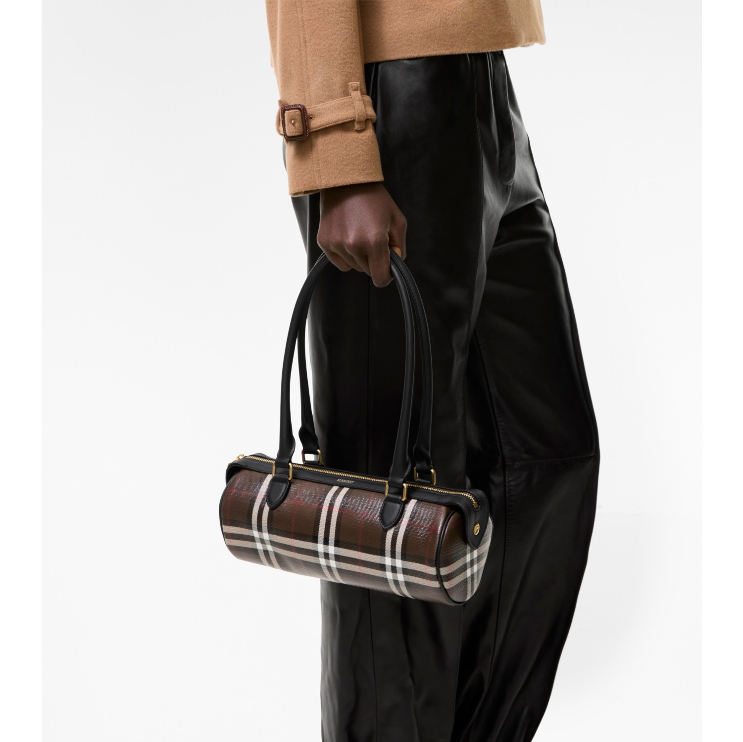 Mini Check Barrel Bag in Chocolate brown - Women | Burberry® Official