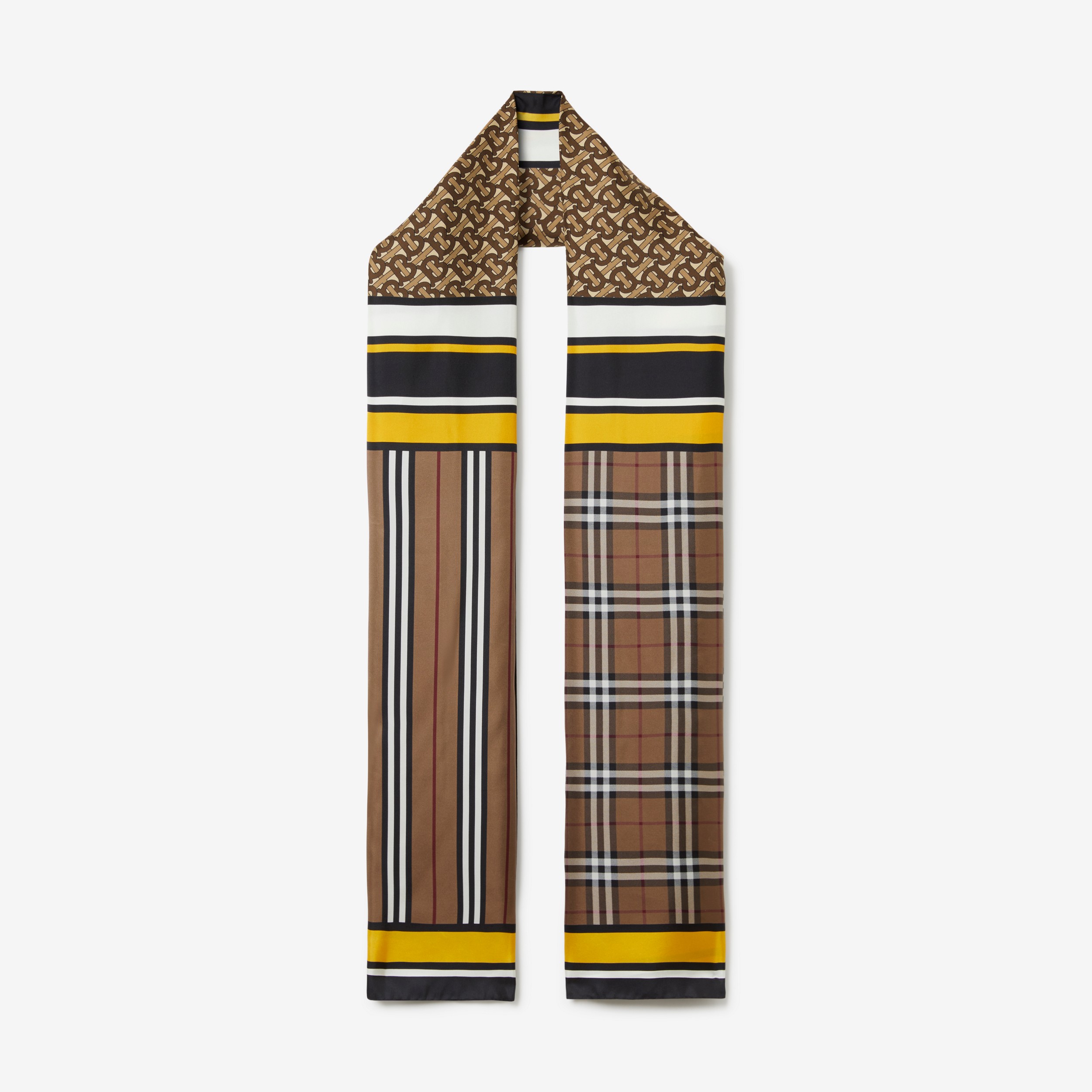 Sciarpa in seta con collage di stampe (Marrone Betulla) | Sito ufficiale Burberry® - 1