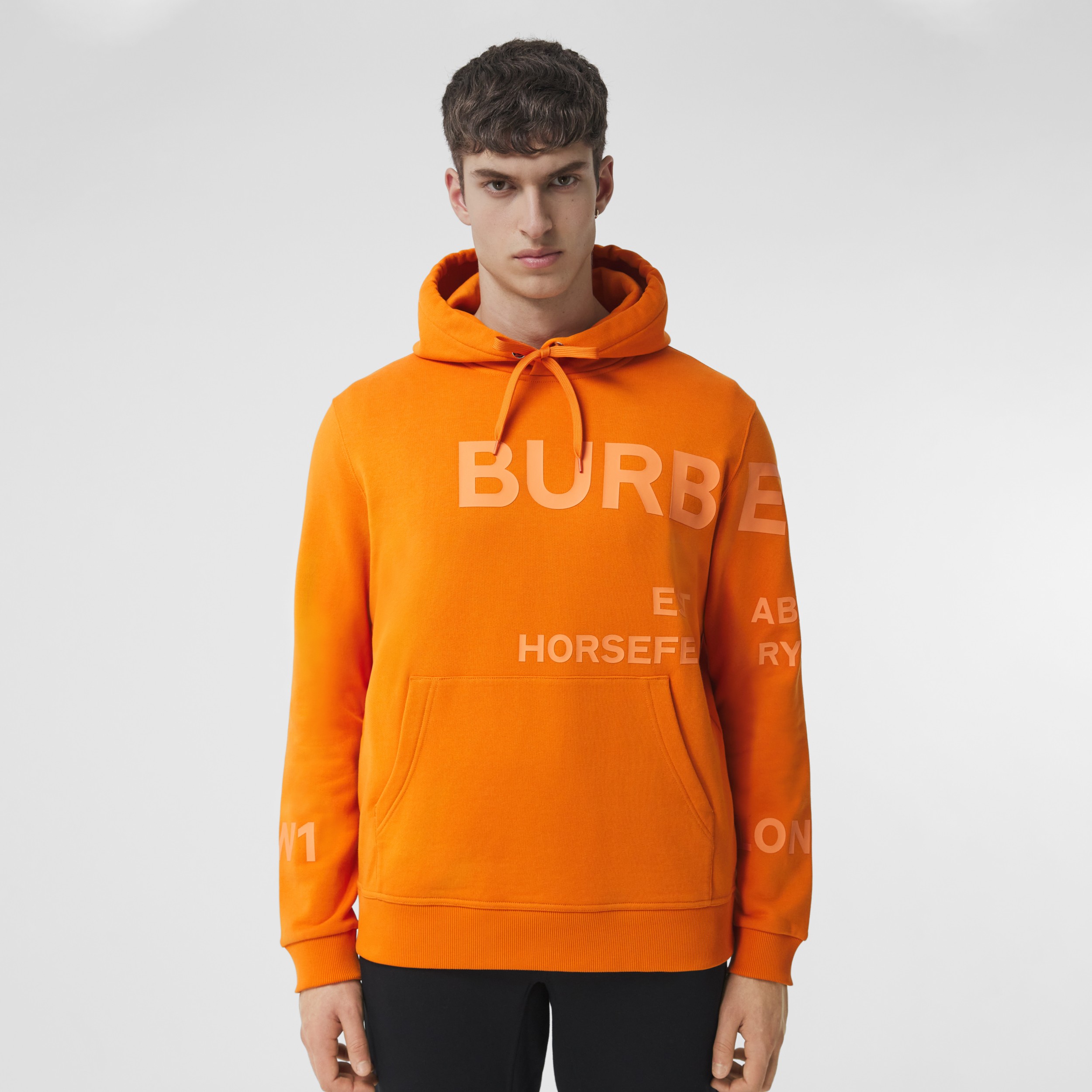 Horseferry Print Cotton Hoodie in Deep Orange - Men | Burberry Canada