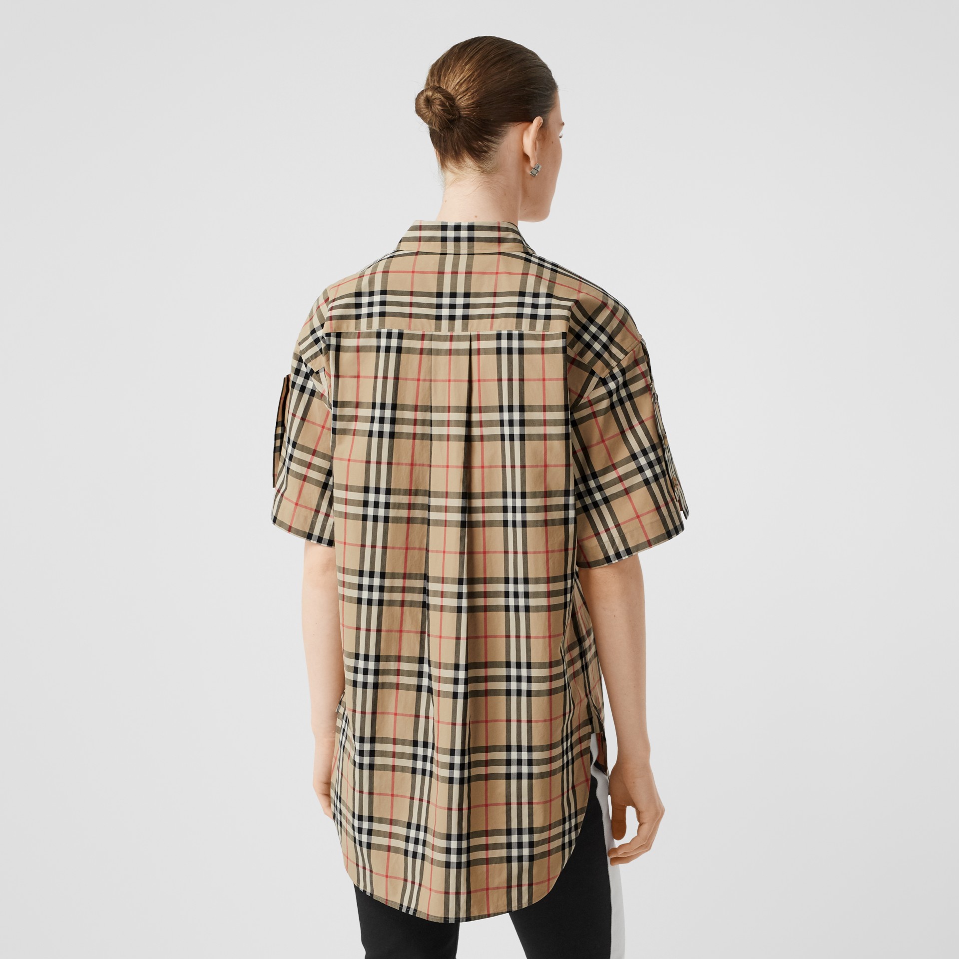 Short-sleeve Vintage Check Cotton Oversized Shirt in Archive Beige ...