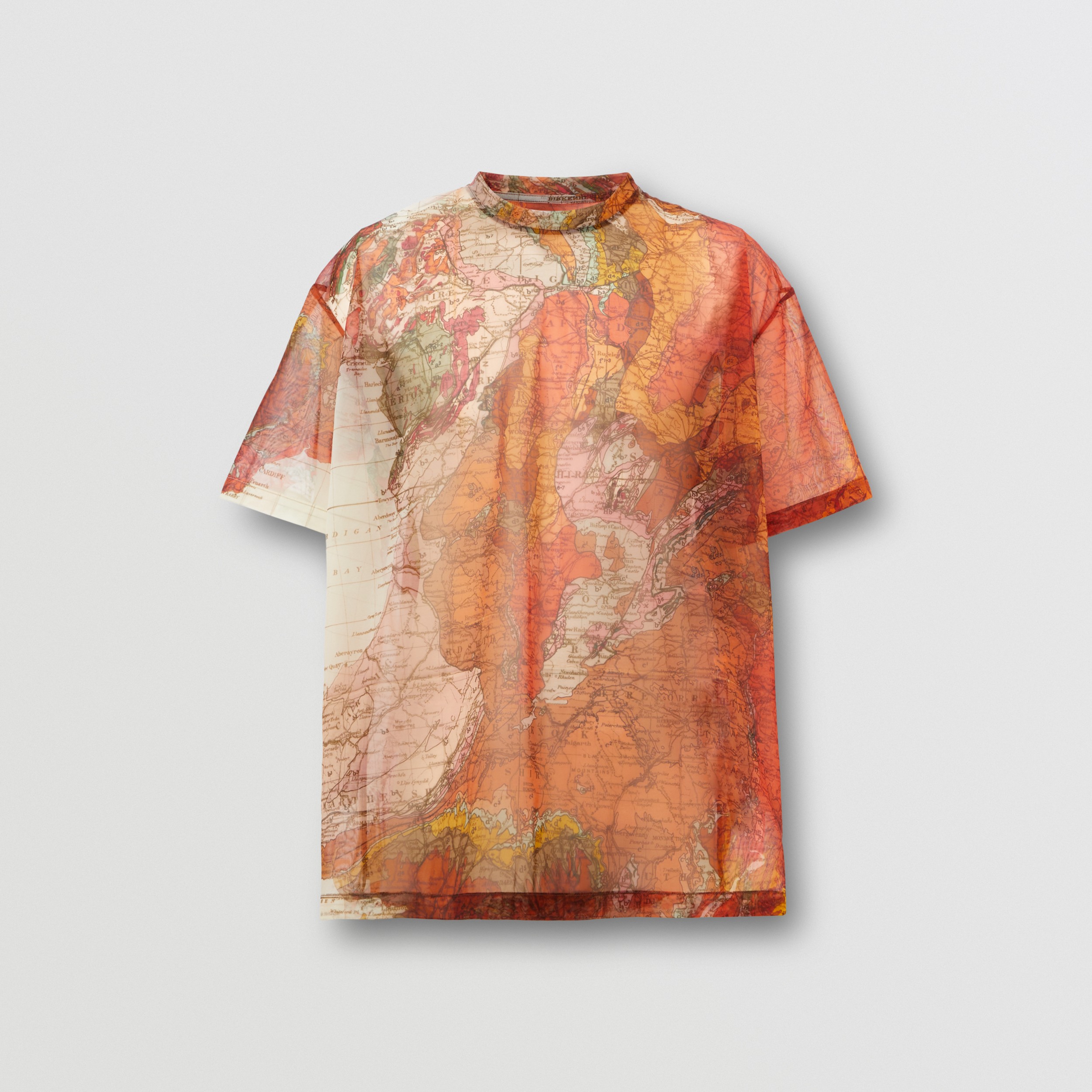 Map Print Mesh Oversized T-shirt in Bright Orange - Men | Burberry® Official - 4