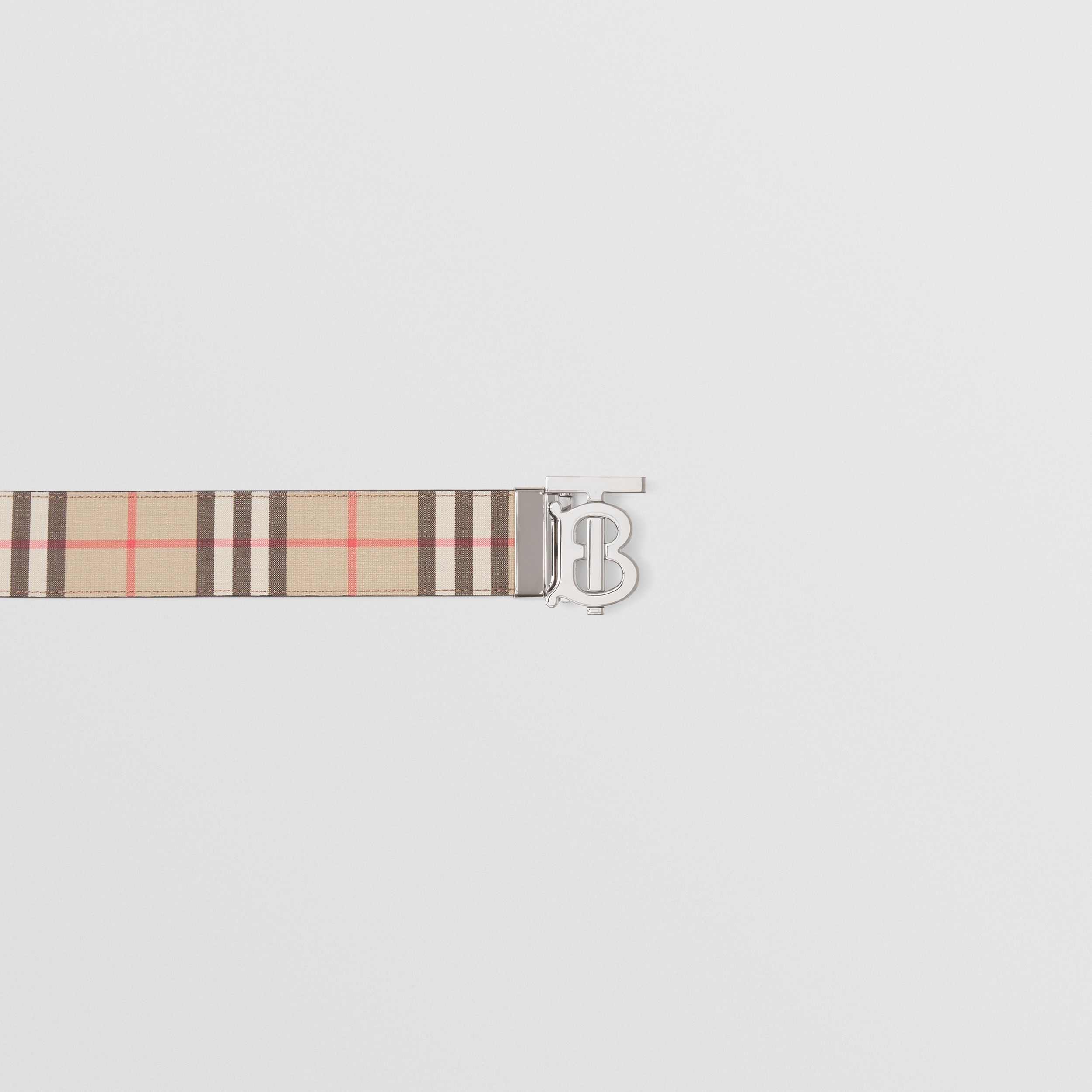 Check and Leather Reversible Wide TB Belt in Archive Beige/black - Men | Burberry® Official - 2