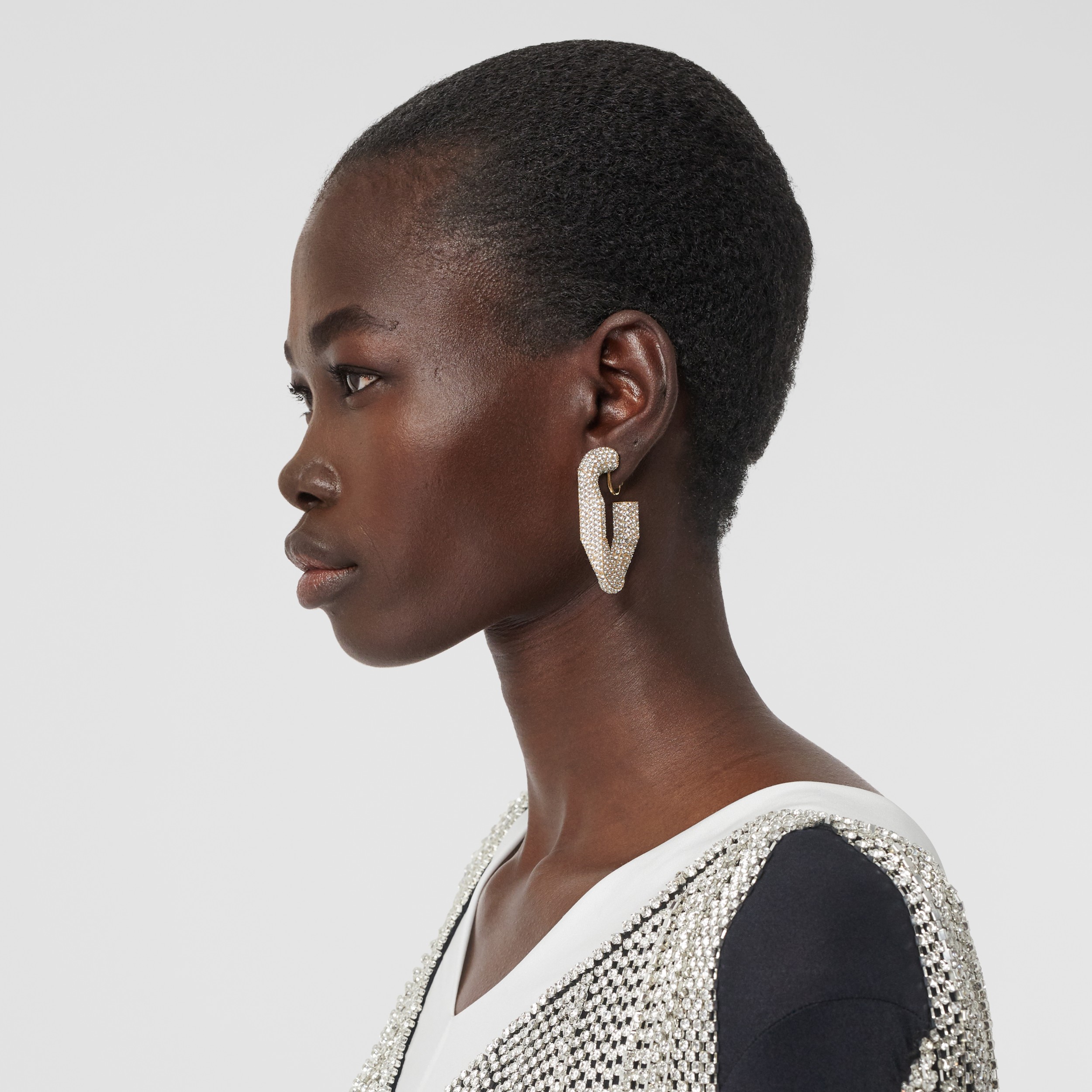 Crystal Goldplated Chainlink Hoop Earrings in Light Gold/crystal