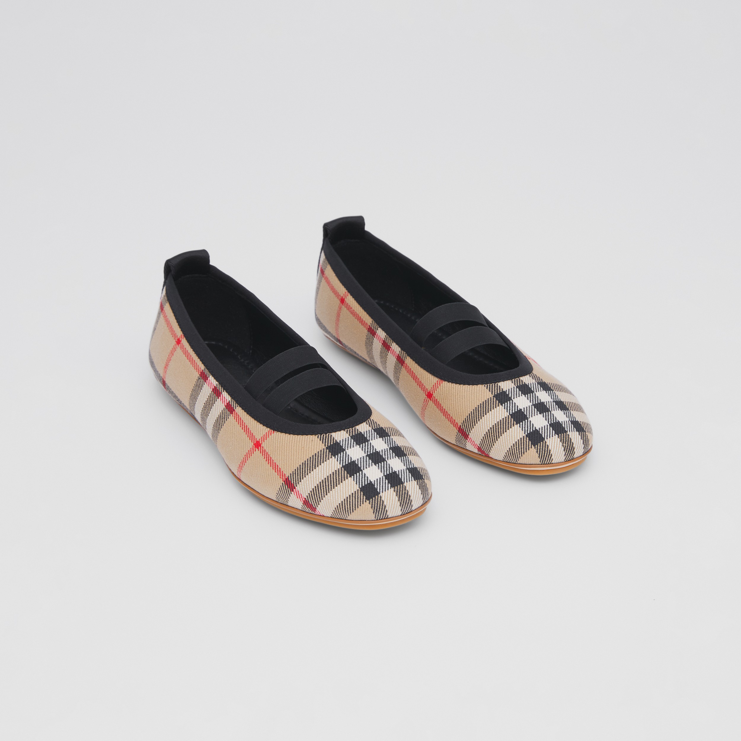 Logo Detail Vintage Check Cotton Ballerinas in Archive Beige | Burberry® Official - 1