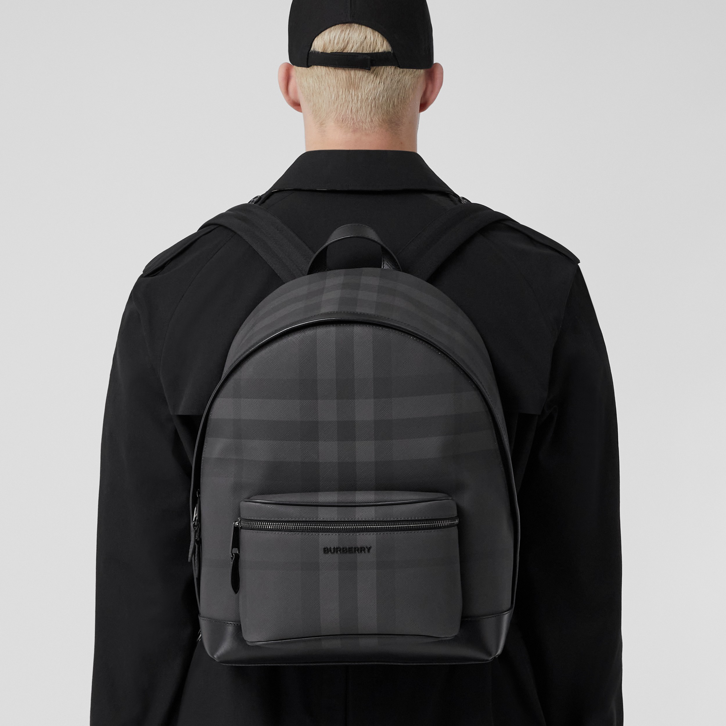 Charcoal Check and Leather Backpack | Burberry® Official - 3