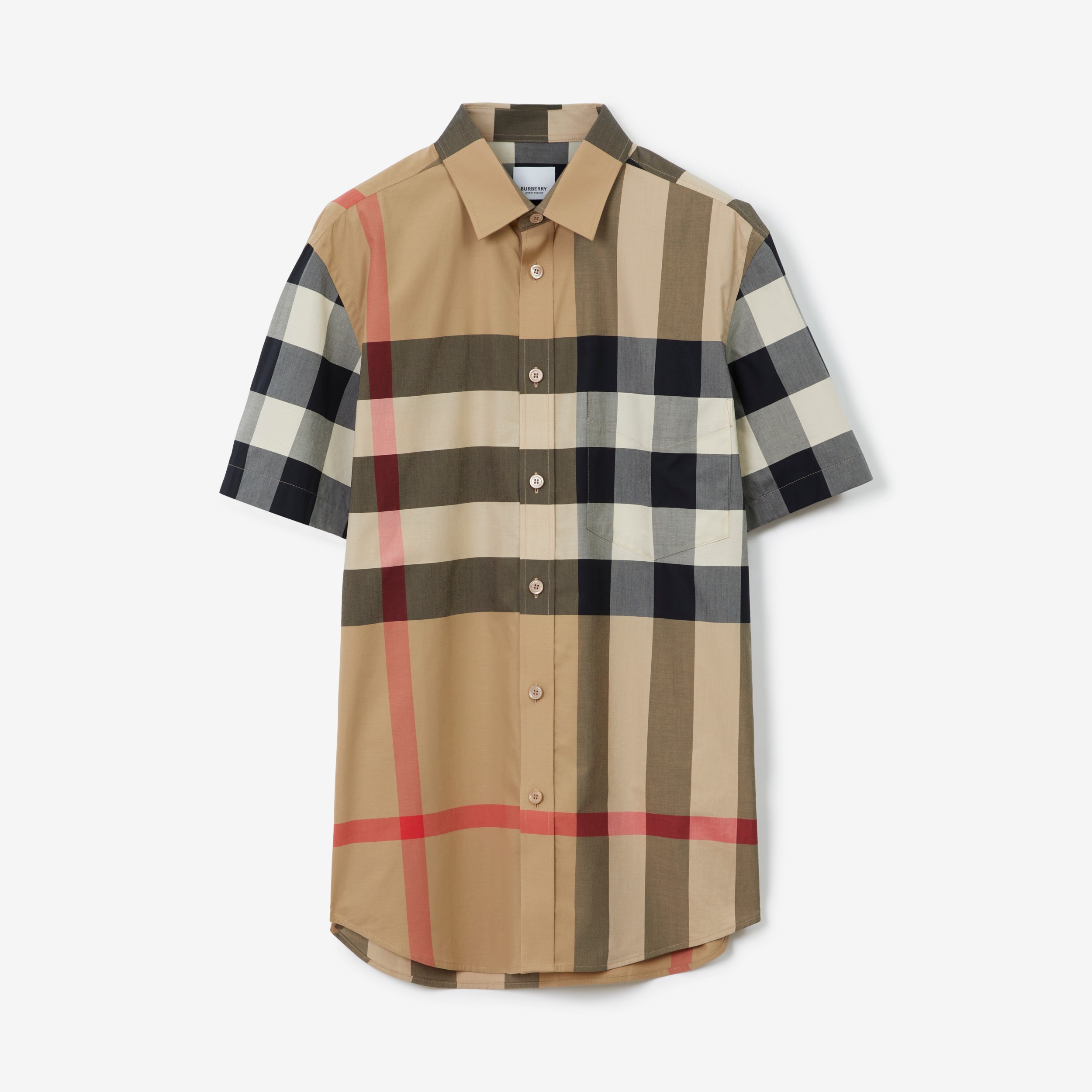 Short-sleeve Check Stretch Cotton Poplin Shirt in Archive Beige | Burberry®  Official