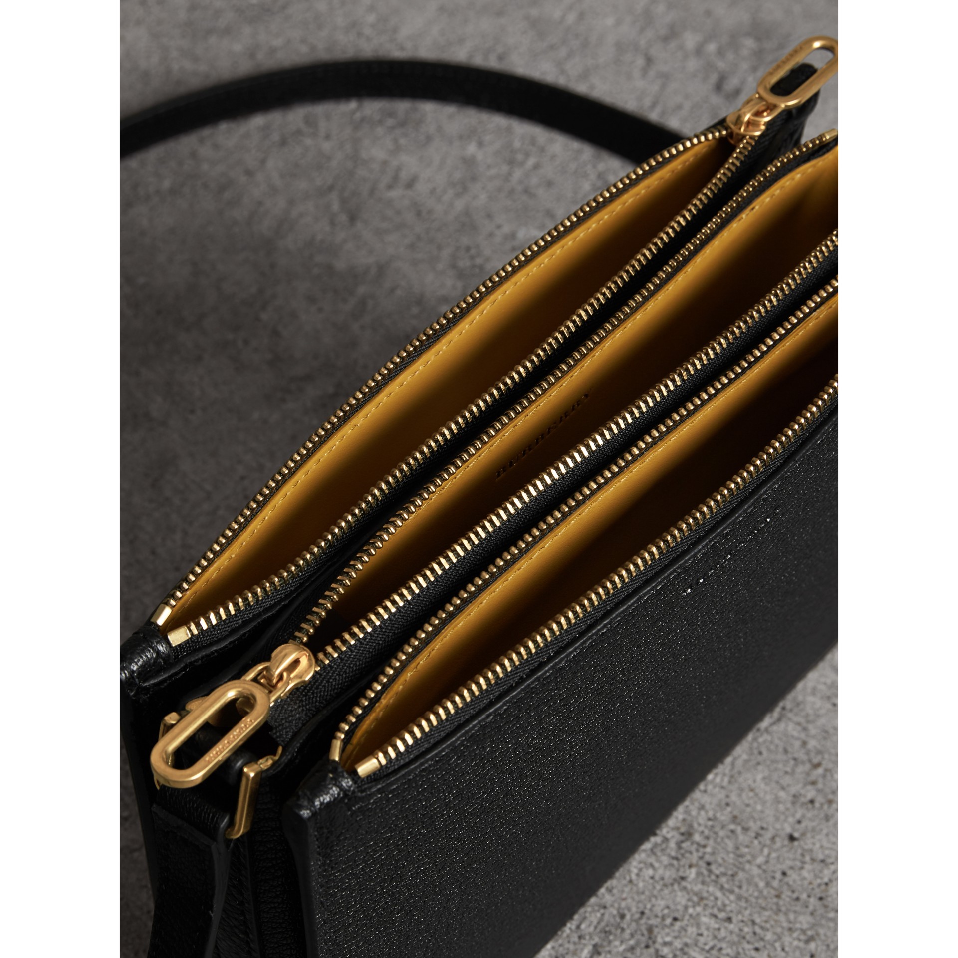Triple Zip Grainy Leather Crossbody Bag in Black/gold - Women | Burberry Australia